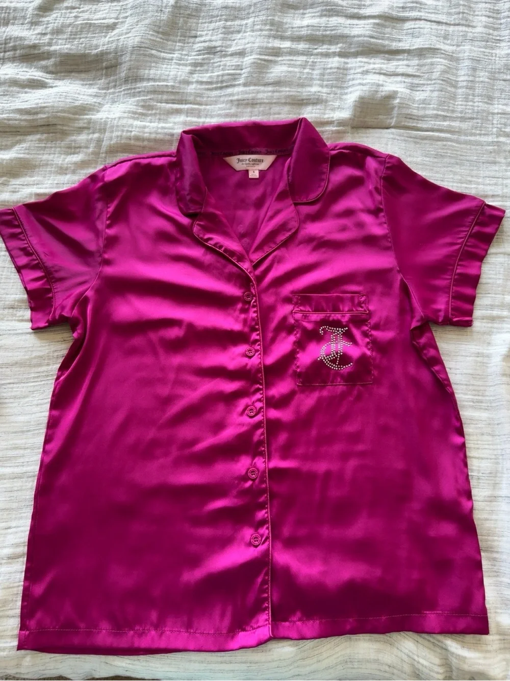 Juicy Couture Satin Pajama Set | Women’s Small | Pink Rhinestone PJ Shorts Set